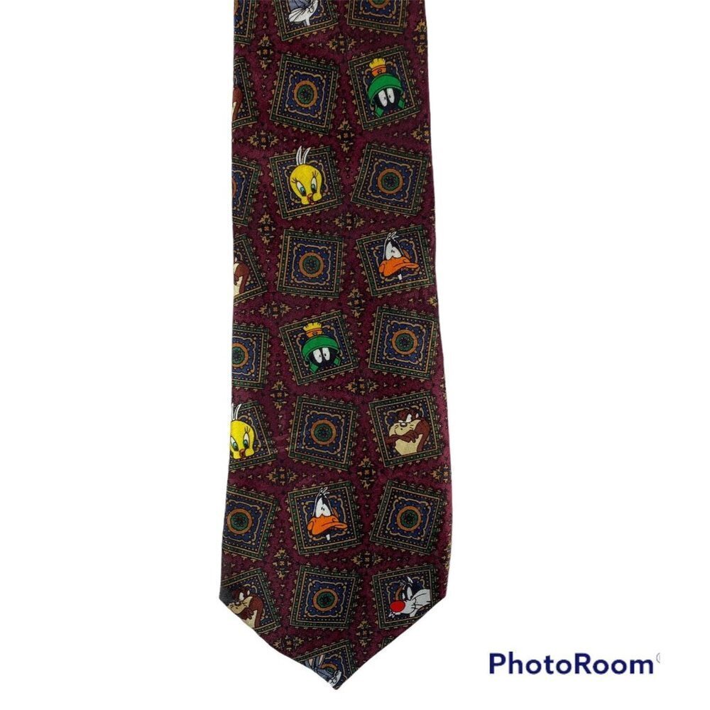Vintage 1993 Looney Tunes Mania Men Neck Tie Bugs Bunny Taz Tweety Daffy Cartoon